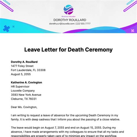 Free Leave Letter for Death Ceremony Template - Edit Online & Download | Template.net