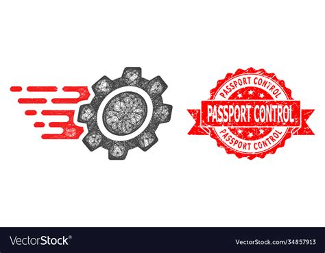 Scratched passport control stamp seal and linear Vector Image