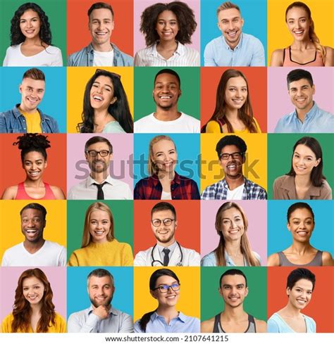 Diverse Multiethnic People Smiling Over Colorful Stock Photo 2107641215 | Shutterstock