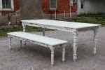 White Farmhouse Dining Table & Bench with Distressed Legs by Hazel Oak Farms | Wescover Tables