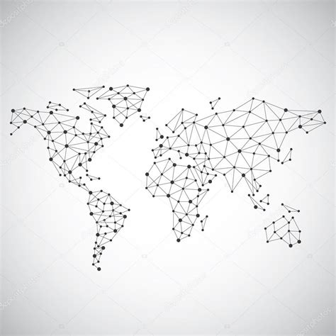 Stylized low poly World Map concept with wired construction of connection concept. Globes ...