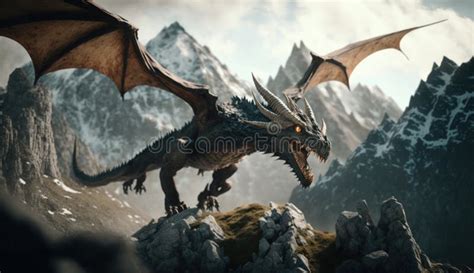 Flying Dragon Realistic Look, Generative AI Stock Illustration ...