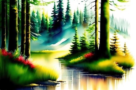 Premium AI Image | Watercolor Forest Landscape