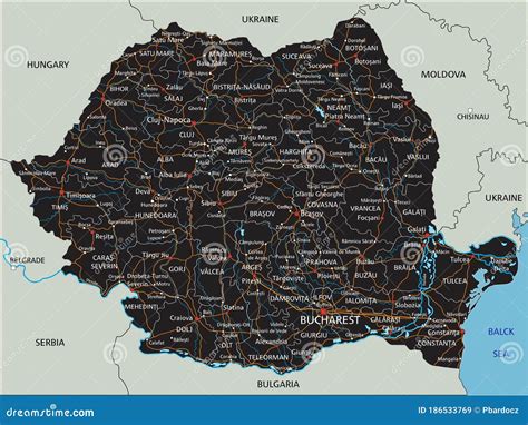 Romania Road And Highway Map. Cartoon Vector | CartoonDealer.com #186532943