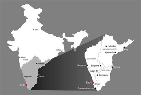 Kochi India Map With City Labels Stock Illustration - Download Image ...