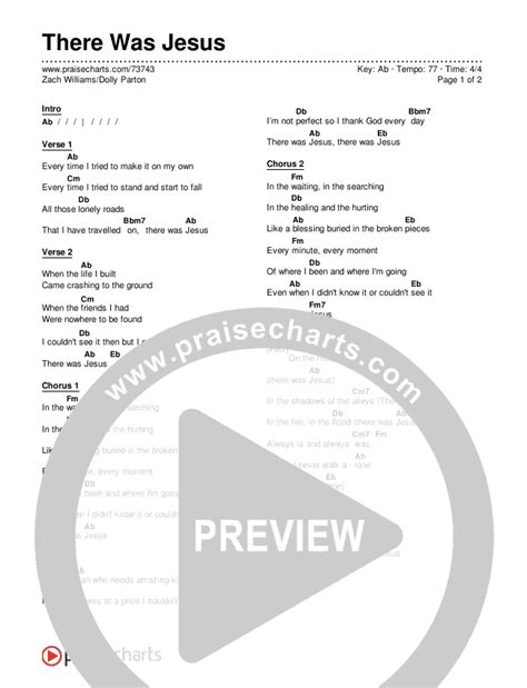 There Was Jesus Chords PDF (Zach Williams / Dolly Parton) - PraiseCharts