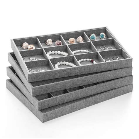 2020 Gray Jewelry Tray Ring Necklace Earrings Display Trays With Compartments For Showcase Kiosk ...