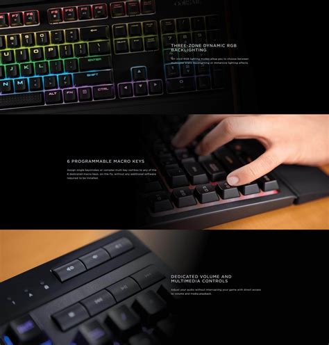 Corsair K55 RGB Membrane Gaming Keyboard - Quiet & Satisfying LED Backlit Keys - Media Controls ...