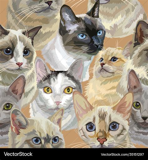 Seamless colorful realistic cats heads Royalty Free Vector