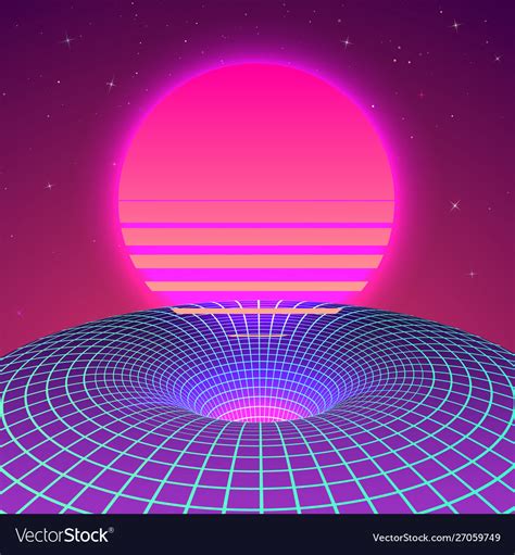 Warp space - black hole in neon colors 80s Vector Image