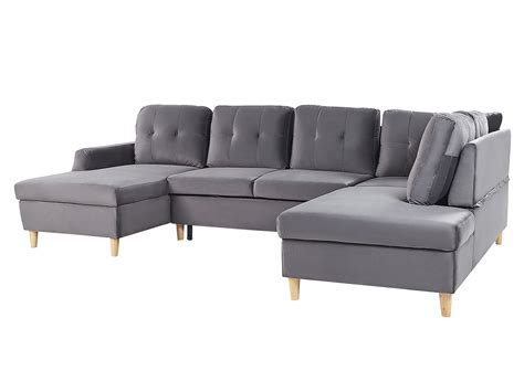 Velvet Corner Sofa Bed with Storage Grey LERUM | Beliani.co.uk