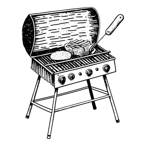 Premium Vector | Bbq kettle grill outline black hand drawn sketch