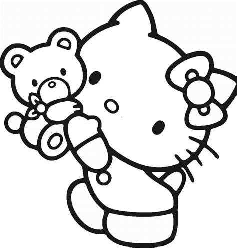 Hello Kitty con Oso de Peluche para colorear, imprimir e dibujar –ColoringOnly.Com