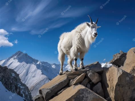 Premium Photo | Albino mountain goat crosses snowcapped mount everest ...