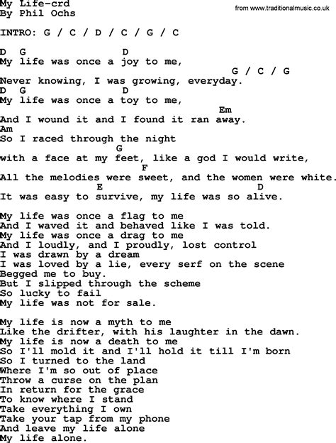 Phil Ochs song - My Life, lyrics and chords