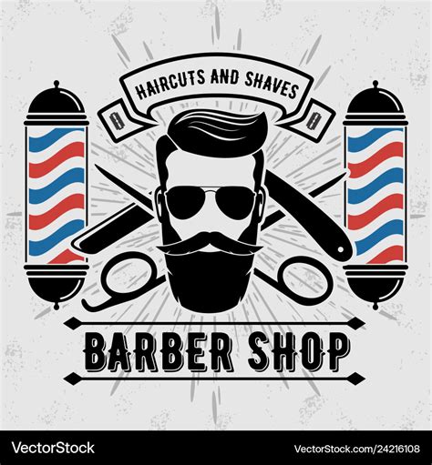 Barbershop logo with barber pole in vintage style Vector Image