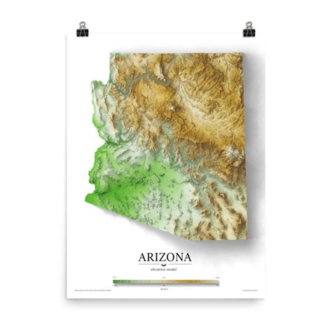 Arizona Elevation Map Poster | Etsy