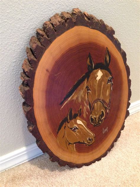 Rustic Horse painting on wood slab wall art