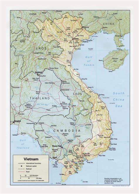 Detailed political map of Vietnam with relief, roads, railroads and ...