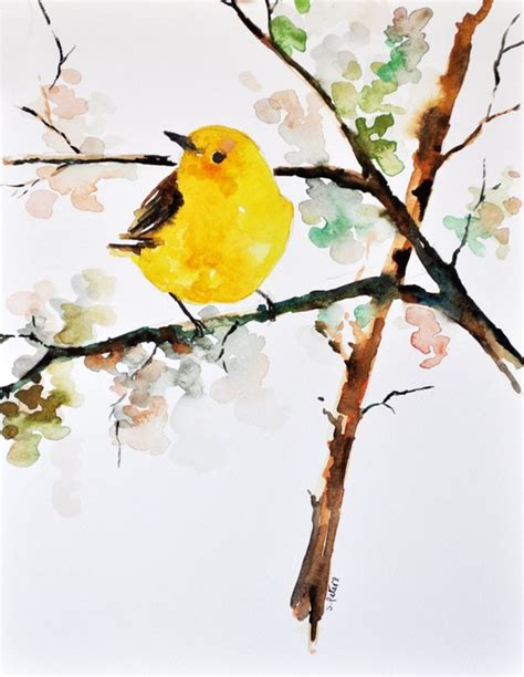 ORIGINAL Watercolor painting Bird painting Yellow Finch 8x11