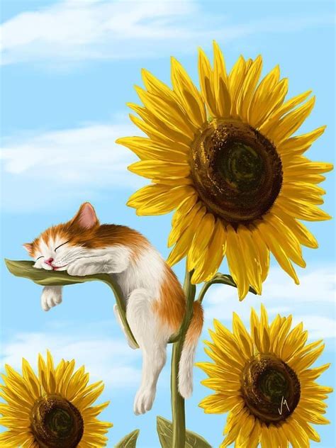 Kitten and sunflowers | Dipinti di girasole, Roba da gatto, Girasole arte