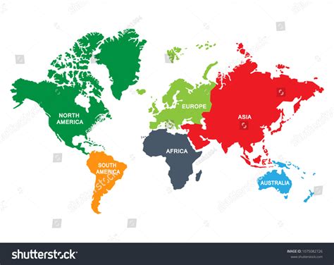 World Map Divided Into Six Continents Stock Vector (Royalty Free ...