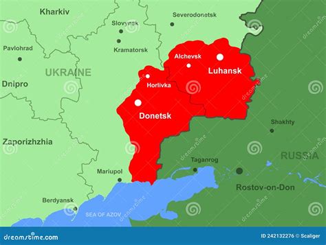 Donetsk And Luhansk Map. Regions In Eastern Ukraine. Detailed Vector Map. Template For Design ...