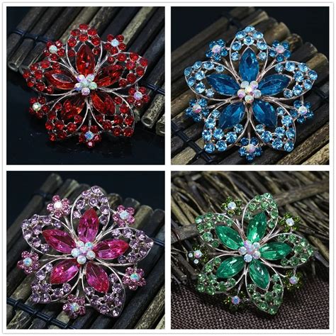 European style rose gold color large flower brooches for women 8 colors clear rhinestone crystal ...