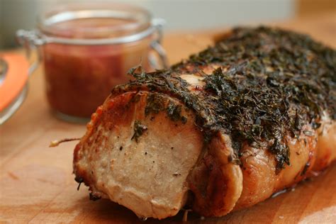 Brined Pork Loin with Rhubarb Compote and Sauteed Fennel