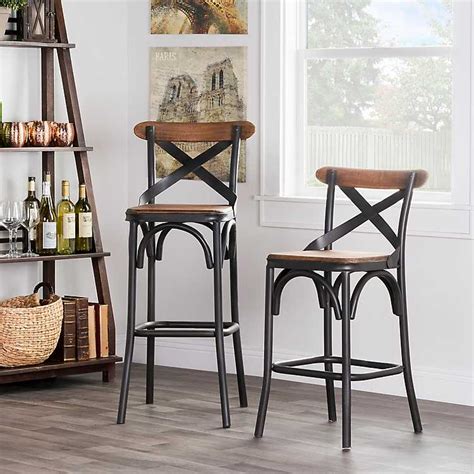 Wooden and Metal Cross Back Blake Counter Stool from Kirkland's | Rustic counter stools, Kitchen ...