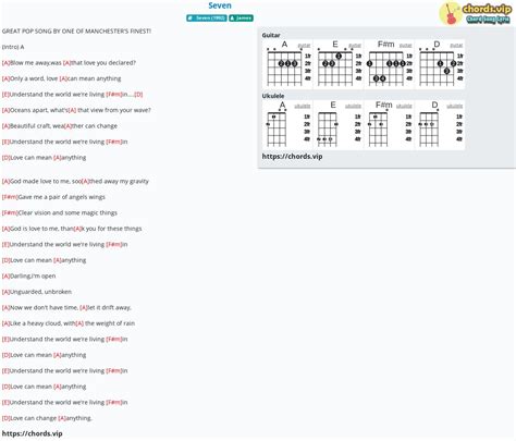 Chord: Seven - James - tab, song lyric, sheet, guitar, ukulele | chords.vip