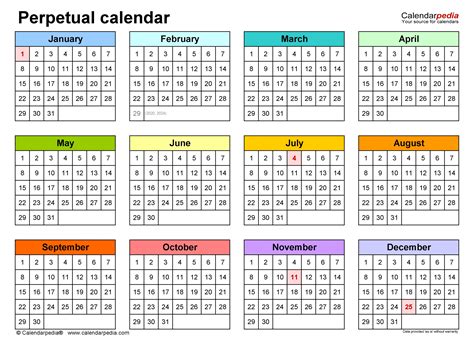 Free Printable Perpetual Calendar Template