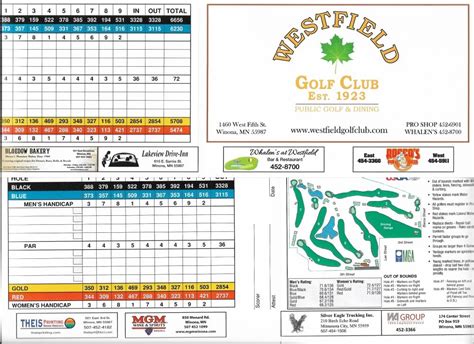 Westfield Golf Score Cards – Westfield Golf Club