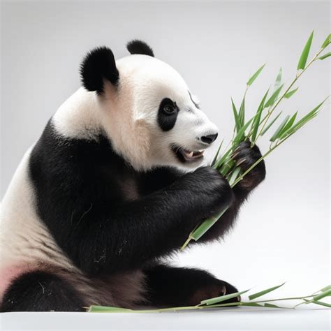 Premium Photo | A panda bear is eating some grass and it is eating.