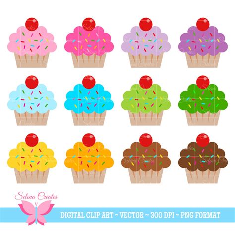 Sprinkled Cupcake Clipart, Digital Clipart, Pink Cupcakes, Birthday Party, Invitation, Frosted ...