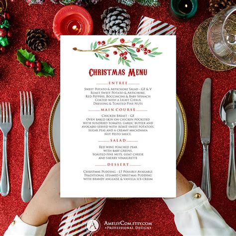 Christmas Dinner Menu Card Template Instant Download Printable | Etsy