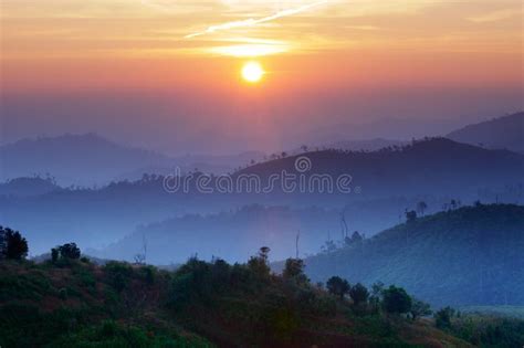 Landscape of Sunrise Over Mountains in Kanchanabur Stock Image - Image ...