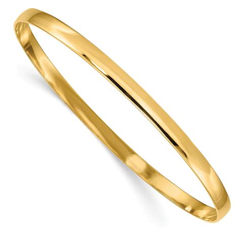 14K Yellow Gold bracelet Bangle 4 mm 4mm Solid Polished Half-Round Slip-On - Walmart.com