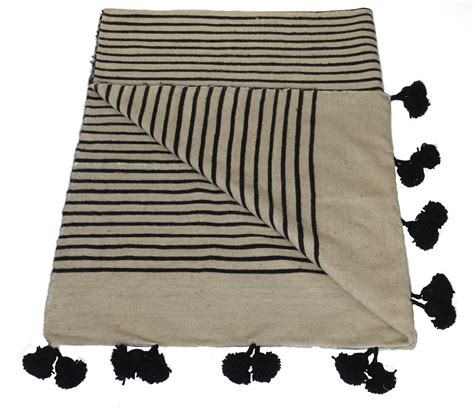 Moroccan Pom Pom Blanket Black White Black Pom Poms - Maud interiors