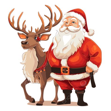 Santa And Rudolph Vector, Sticker Clipart Santa Claus Stand With Reindeer On A White Background ...