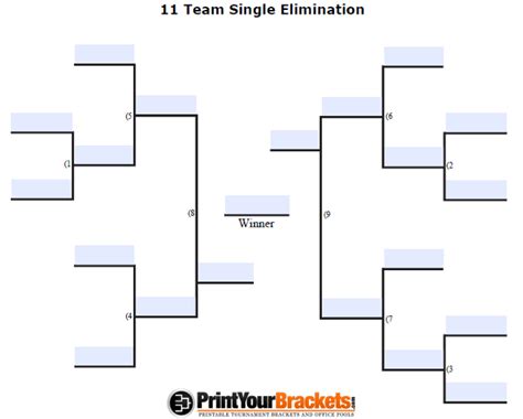 Fillable 11 Team Tourney Bracket - Editable Bracket