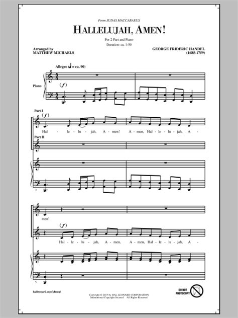 Hallelujah, Amen! (arr. Matthew Michaels) Sheet Music | George Frideric Handel | 2-Part Choir