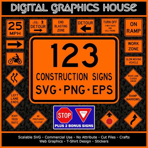 Road Signs Clipart, Construction Signs SVG PNG, Orange Traffic Signs ...