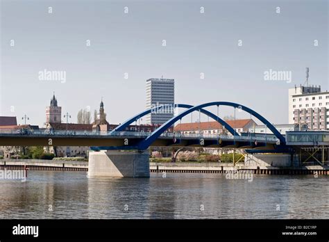 Skyline with the Oderbruecke, Oder Bridge, town of Frankfurt/Oder ...