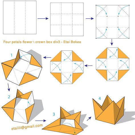 Flower_with_4_petals \ crown_box (3*3 version) | Origami crafts ...