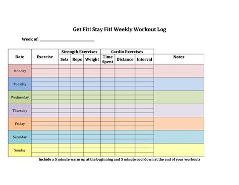 Printable Exercise Schedule