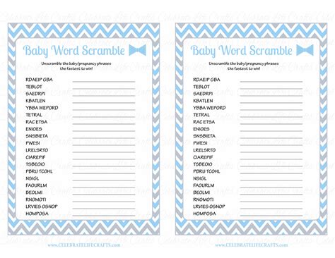 Word Scramble Baby Shower Game - Little Man Baby Shower Theme for Baby ...