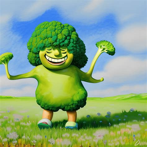 Oil Painting of a Broccoli Character Dancing · Creative Fabrica