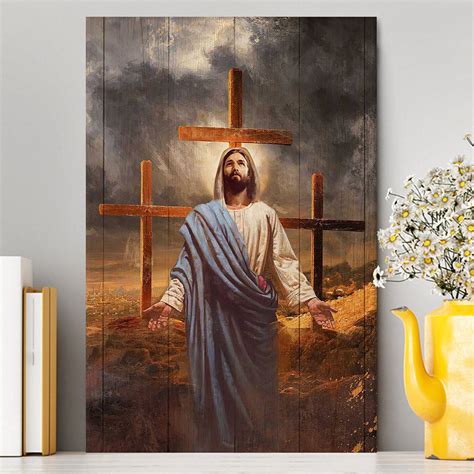 Jesus Three Old Rugged Cross Canvas Art - Christian Art - Bible Verse ...