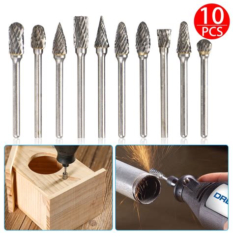 10Pcs Tungsten Carbide Burrs Set, TSV Steel Solid Carbide Rotary Files ...